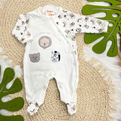 Macacão Trape Zape Aventura na Selva - Off White e Areia